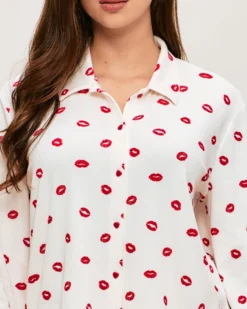 Clearance Cheie jerey côteé otif bouche Hauts De Pyjamas