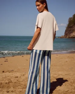 New Pantaon crochet rayé avec hort intégré Pantalons