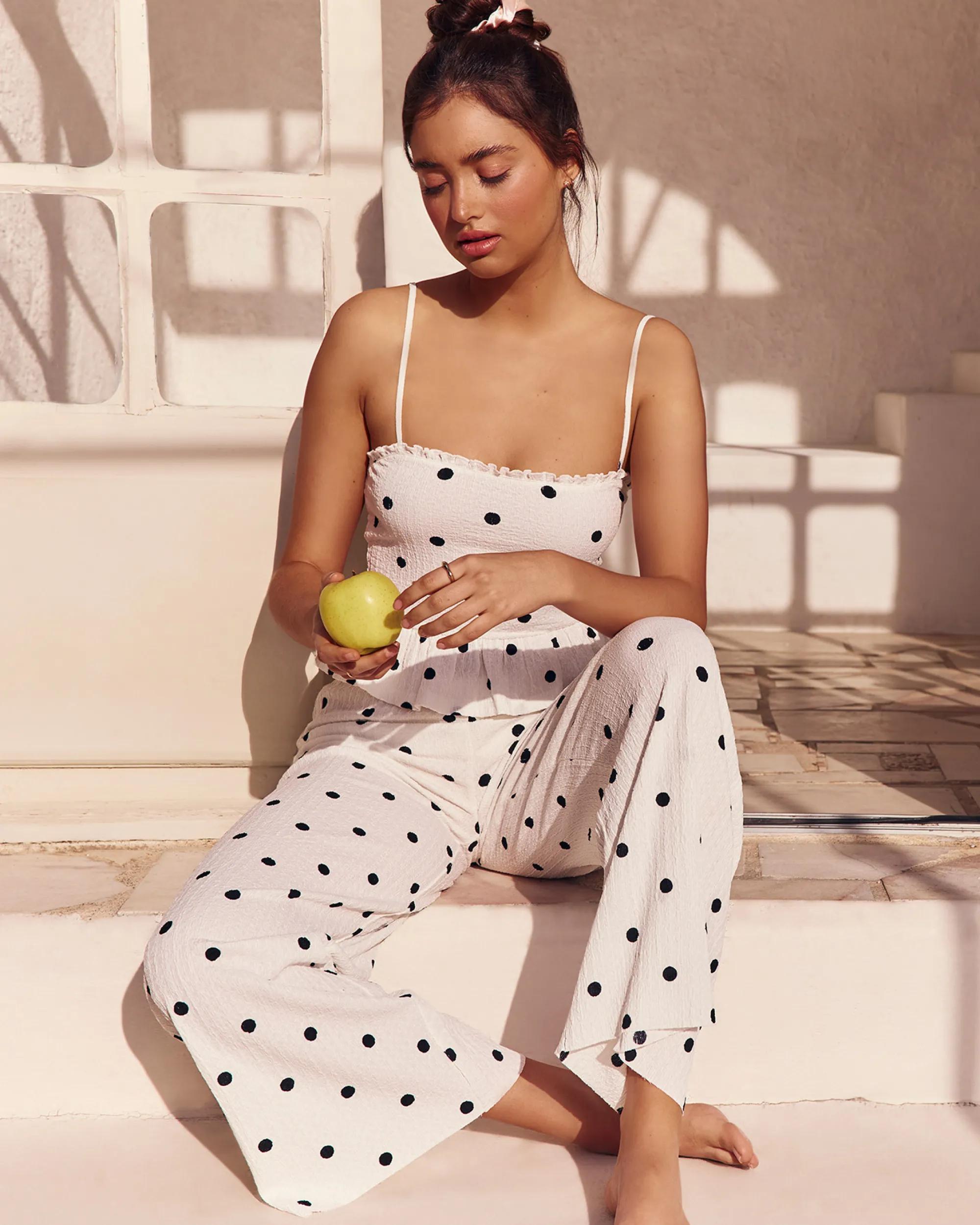 Clearance Pantaon atière texturée otif à poi Pantalons De Pyjamas|Pantalons
