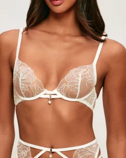 Online Soutien-gorge corbeille en mesh avec broderies florales et pendentif perle Avec Armatures|Corbeilles