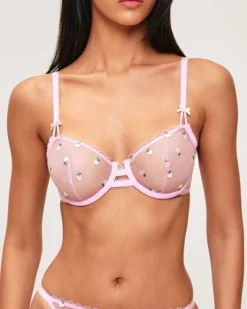 Clearance Soutien-gorge corbeille en tulle broderies pêches Avec Armatures|Corbeilles