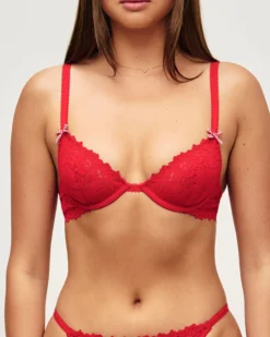 Online Soutien-gorge en dentelle florale et noeud vichy et blanc Avec Armatures|Corbeilles