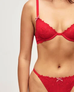 Online Soutien-gorge en dentelle florale et noeud vichy et blanc Avec Armatures|Corbeilles