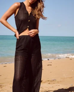 Clearance Top débardeur crochet décoeté V avec bouton doré en fore de oei Tops|Tops De Plage