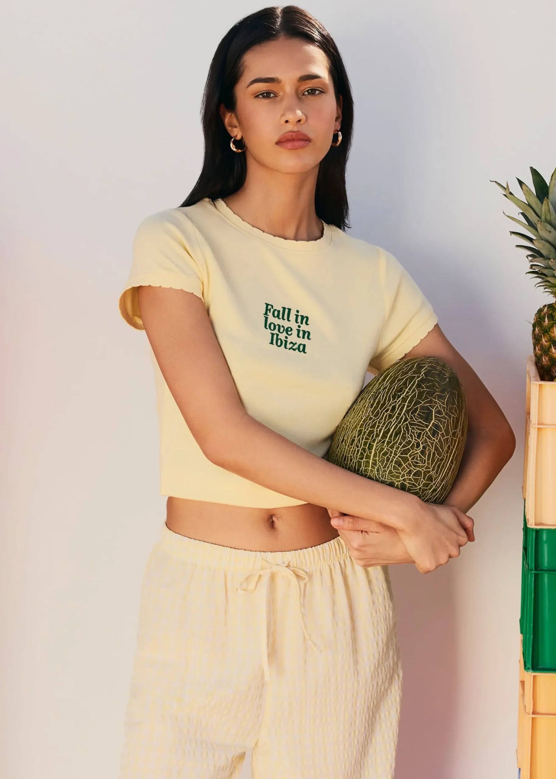 Sale T-hirt en jerey avec broderie "Fa in ove in Ibiza" Tops|Hauts De Pyjamas