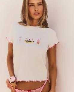 Sale T-hirt éger en jerey avec iprié gace Tops|Hauts De Pyjamas