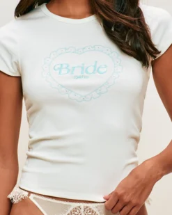 Clearance T-hirt anche courte en jerey broderie Bride paiette Hauts De Pyjamas